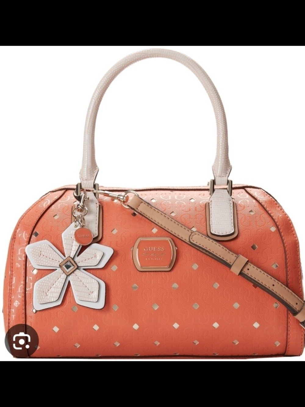 Guess Coral Orange Satchel with White Accents